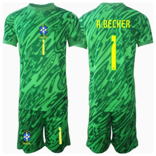 Fotbalové Dres Brazílie Alisson Becker #1 Brankářské Dětské Domácí Copa America 2024 Krátký Rukáv (+ trenýrky)